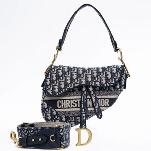 ❌SOLD❌Fashion Black Navy Mono Canvas Saddle Bag & Detachable Double Sided Strap